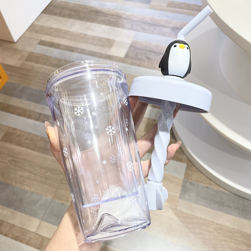 Creative Cartoon Penguin Mixing Cup, High Appearance Level, Plastic Straw Cup, Portable 350Ml, Large Capacity, Handy Cup Specification drawing