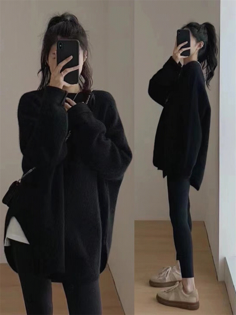 Solid-color pullover knitted sweater for women's autumn and winter 2023 new style, thickened design, niche, loose and laid-back style for outerwear Specification image