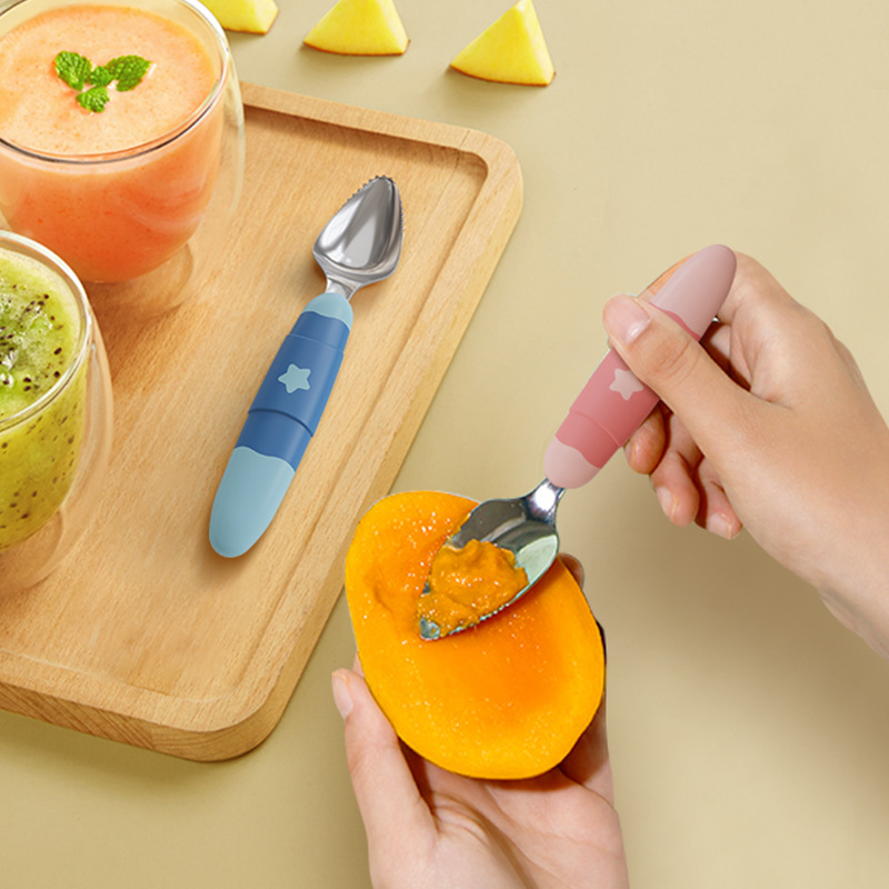 Jiayi Beibi wholesale children's 304 stainless steel fruit puree spoons, baby training complementary food scrapers, food-grade tableware