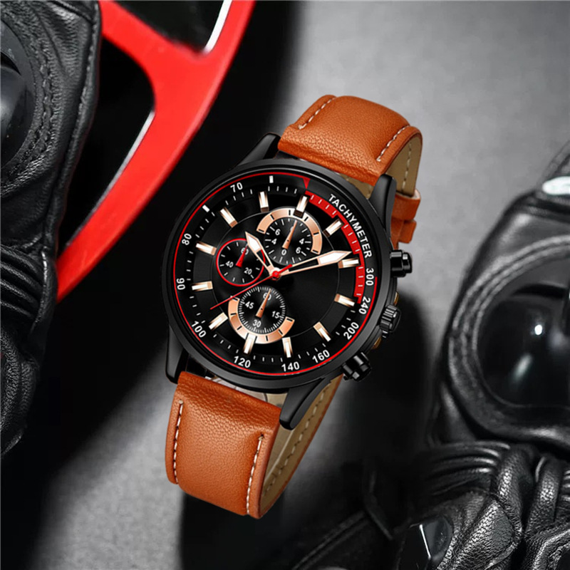Men's casual and fashionable foreign trade watches, trendy men's belt wristwatches, business cross-border quartz watches, new styles details Picture