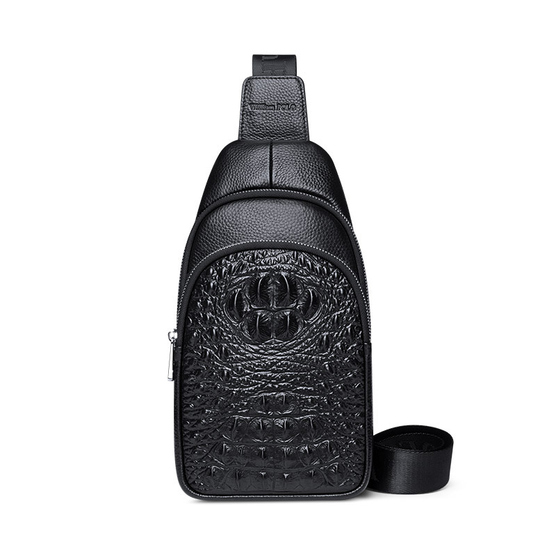 Emperor Paul Chest Bag Men's Leather Men's Single Shoulder Crossbody Bag New Crocodile Print Casual Head Layer Cowhide Crossbody Bag For Men Item Picture