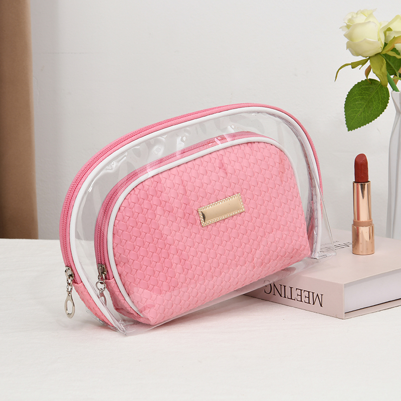 2025 Popular new cosmetic weaving pattern semi-circular two-piece set Cosmetic bag PVC large-capacity storage bag manufacturer Application Scenario