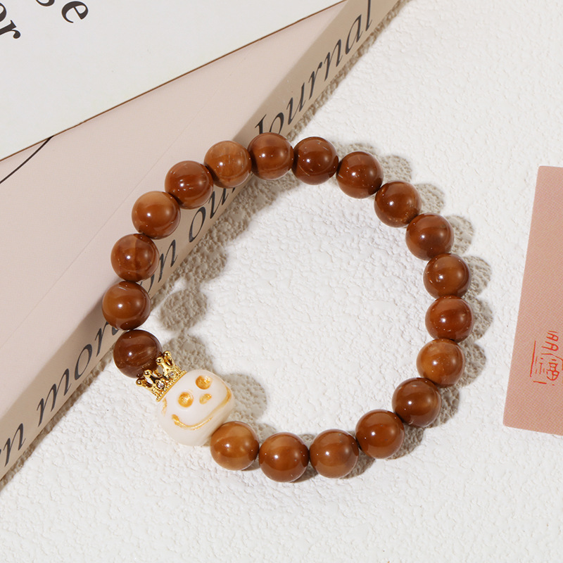 Cook round bead root smiling face bracelet, wooden single-loop bracelet, Halloween Ghost face, crown prayer beads, Buddhist prayer beads bracelet accessory details Picture