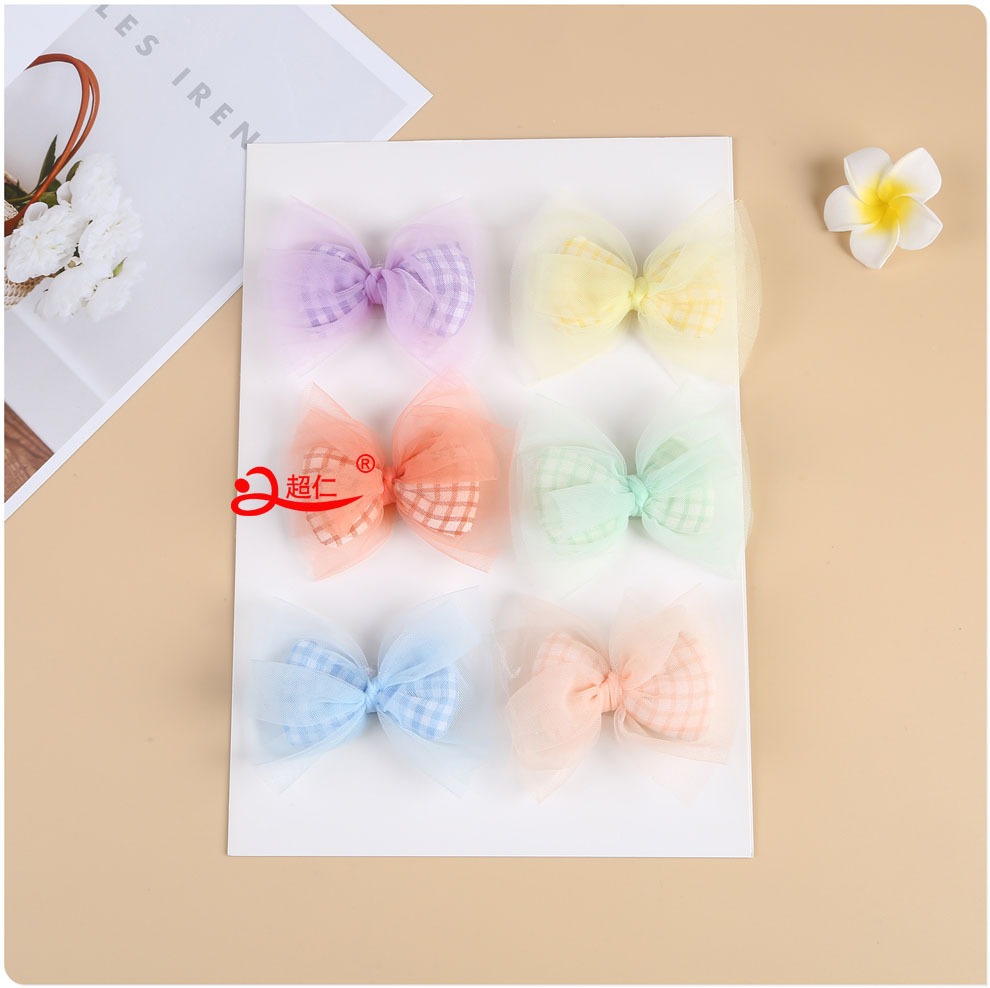 Hand-Made Bows Japanese And Korean Style Hair Accessories Gift Clothing Accessories New Mesh Perspective Check Bows Can Be Produced