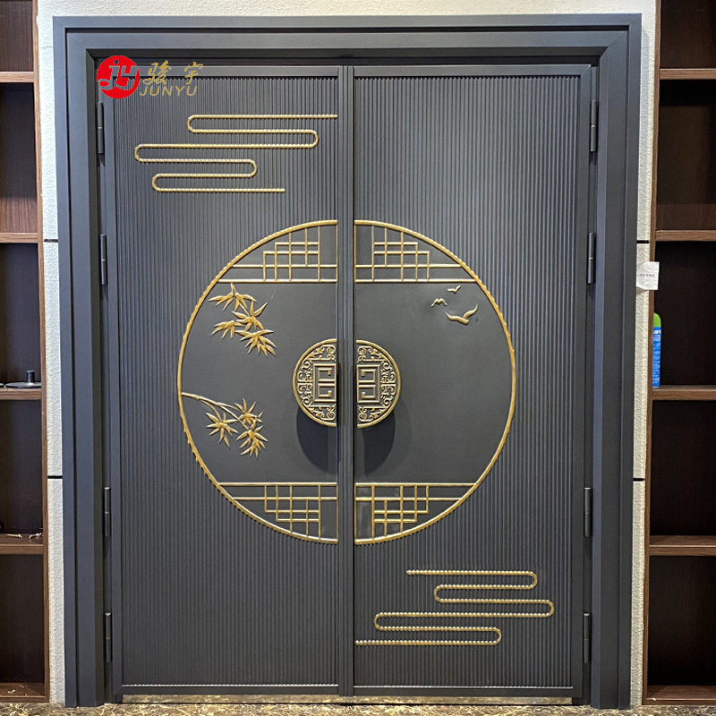 Wholesale luxury cast aluminum doors, double doors for villas, rural households, and rural entrance doors, zinc alloy entrance doors details Picture