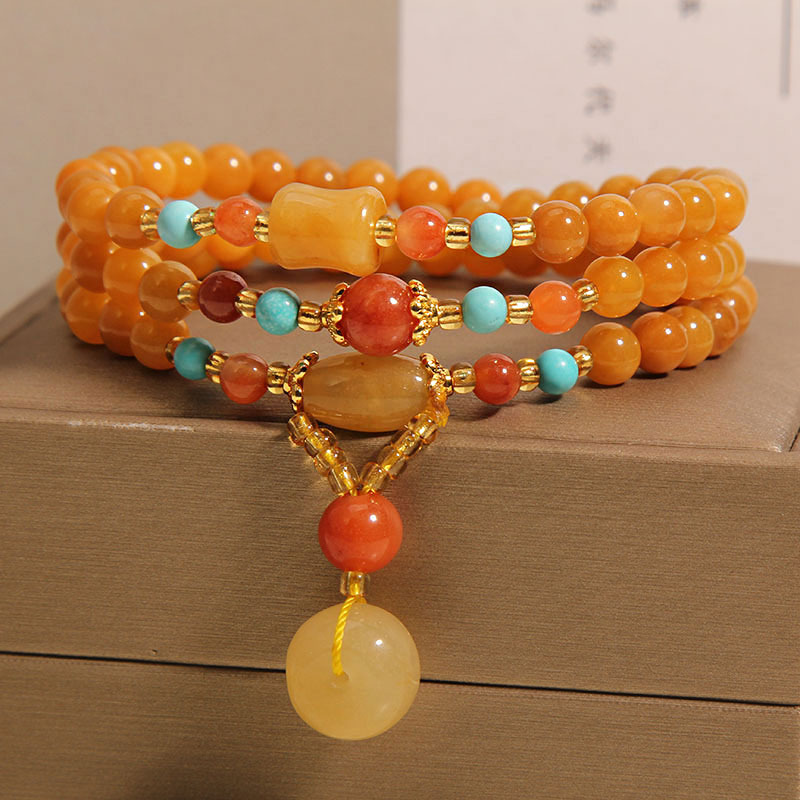 Gold thread jade colorful beaded multi-layer bracelet for women, light luxury, niche, exquisite, retro and high-end feel, peace pendant bracelet details Picture