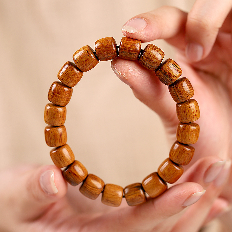 Natural Tribute Wood Full Of Dragon Scale Agarwood Single Circle Hand String Old Material Grade Papua Straight Cut Bucket Bead Play Hand String Wholesale Specification drawing