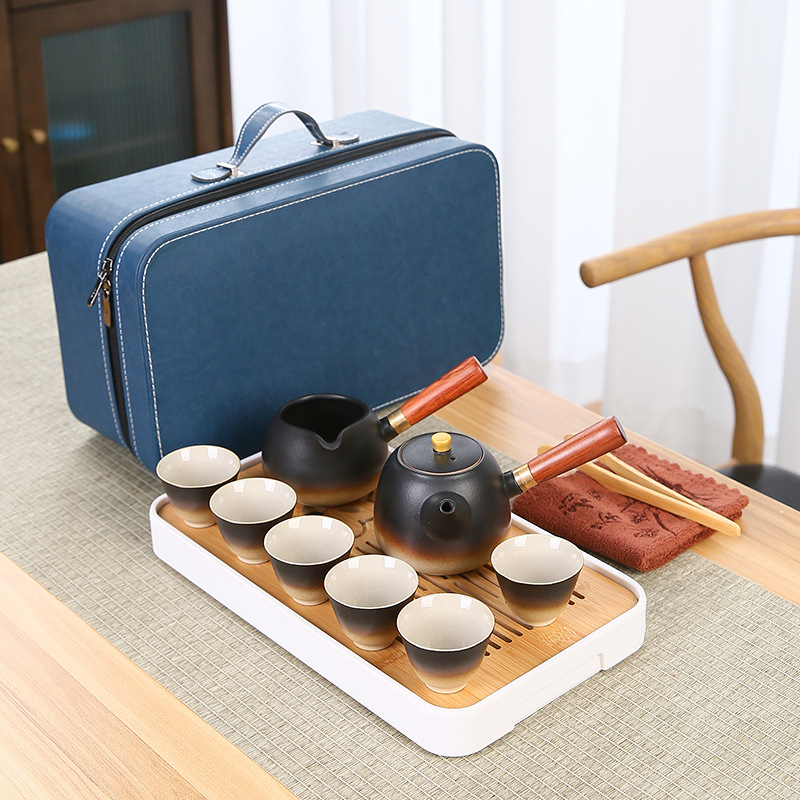 Travel portable black ceramic kung Fu tea set, Japanese teapot and tea cup gift, company opening souvenir details Picture