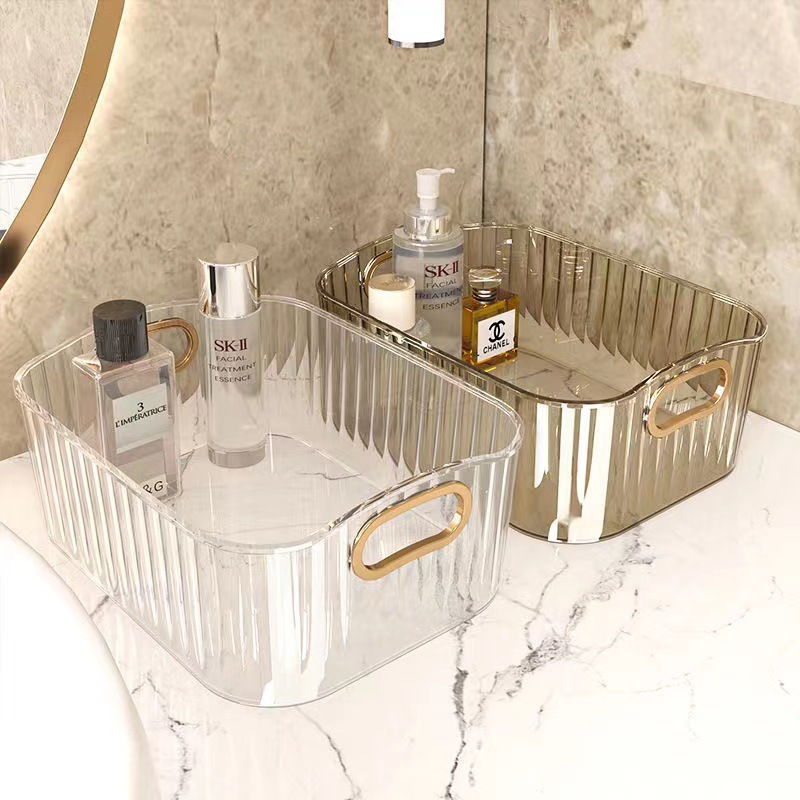 Makeup storage box, multi-functional sundries, light luxury transparent storage box, Little red desk, facial mask storage basket, dormitory girls Specification image