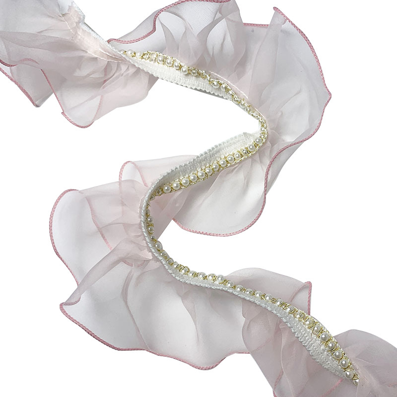 The bottom edge of the fishing line is made of organza with pleated polyester filament lace and pearl lace. diy clothing and home textile auxiliary materials Item Picture