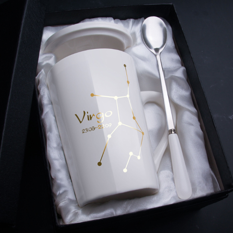 Wholesale and customization of ceramic cups with LIDS, logo mugs, coffee cups and water cups for the twelve zodiac signs, as gifts for enterprises details Picture