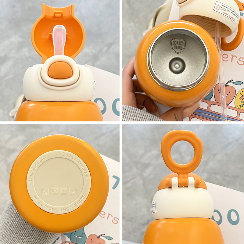 Children's insulated cups, cartoon cute small belly cups, straw cups, 2023 new style drinking cups for primary school students and kindergartens details Picture