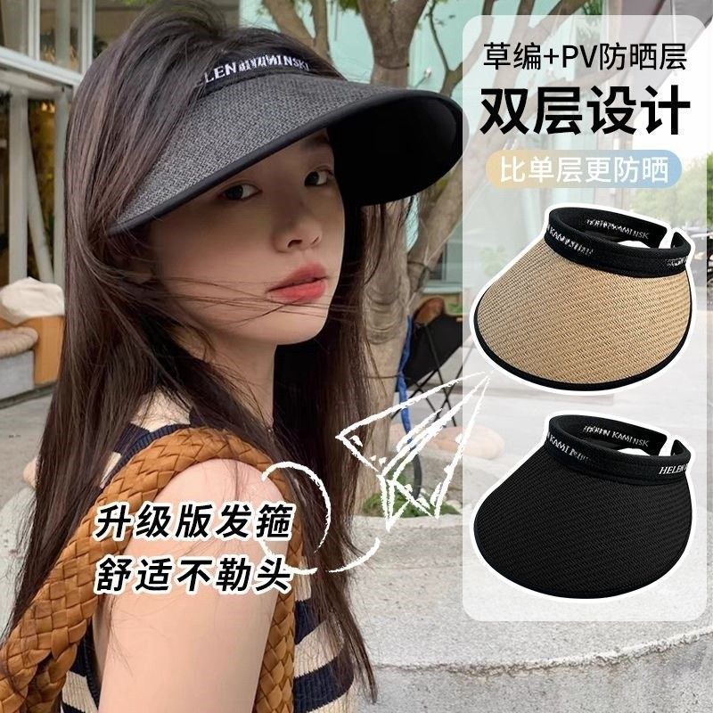 【 New Customers get a 5-yuan discount 】 Open-top uv sun protection hat for women, summer large-brim beach sunshade straw hat for cycling Specification image