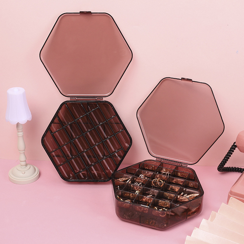 Jewelry and earring storage box with lid, dust-proof, large capacity, compartments, earrings, stud earrings, accessory box, ring, double-layer jewelry box Specification image