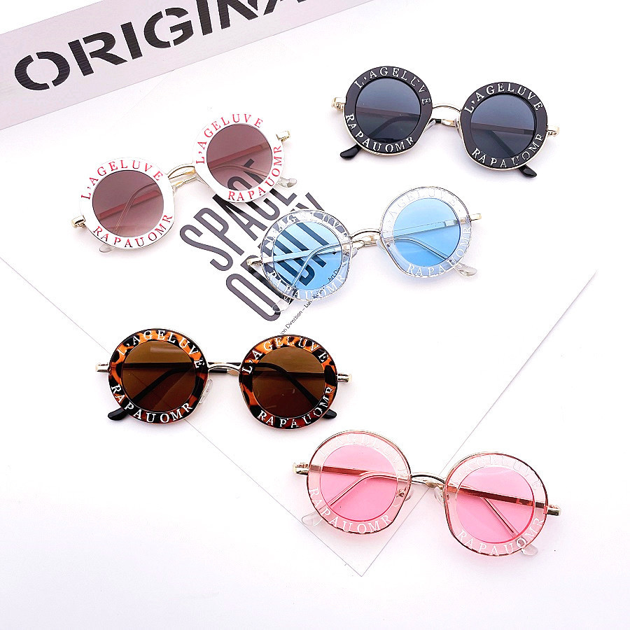 Children's metal round-framed sunglasses, fashionable letter sunglasses, baby, boy and girl photo styling, cross-border best-selling glasses