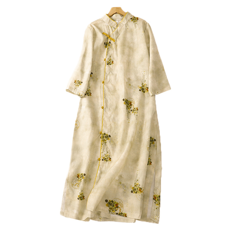 New Chinese-style improved printed cheongsam, early autumn new retro tea art Hanfu, national trend loose and slimming dress Item Picture