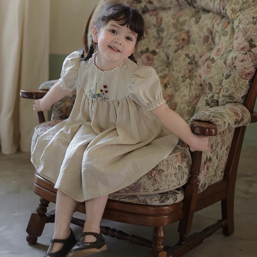 Niños niñas MianMa bordado burbujas mangas vestido de princesa YangQi falda XiaoTong lindo bebé ChangQun Application Scenario