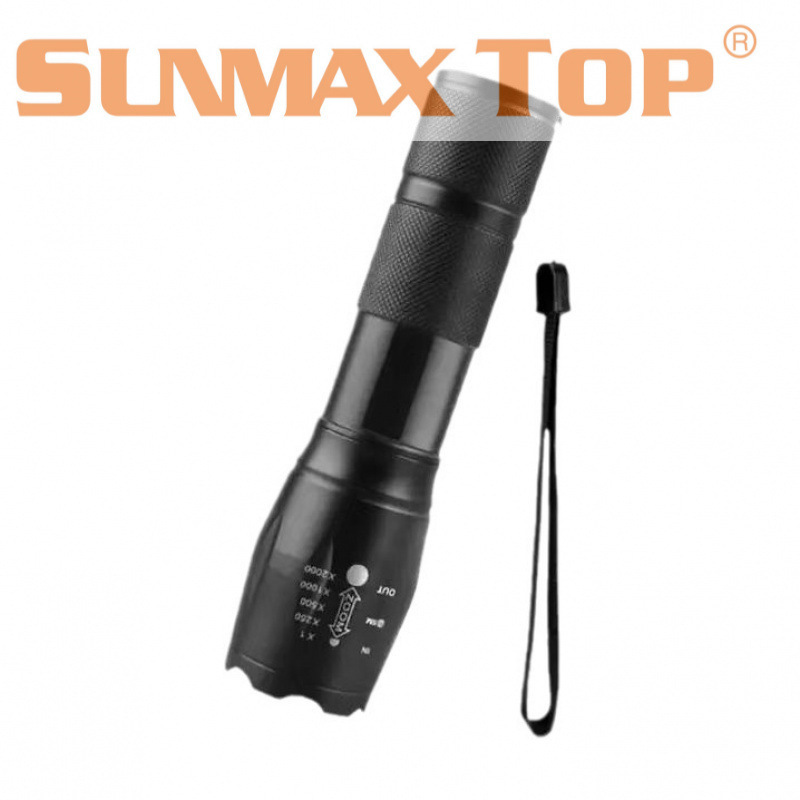The new T6 flashlight is a telescopic, zooming, rechargeable LED long-range aluminum alloy flashlight for fire emergency lighting and long-range type Specification image