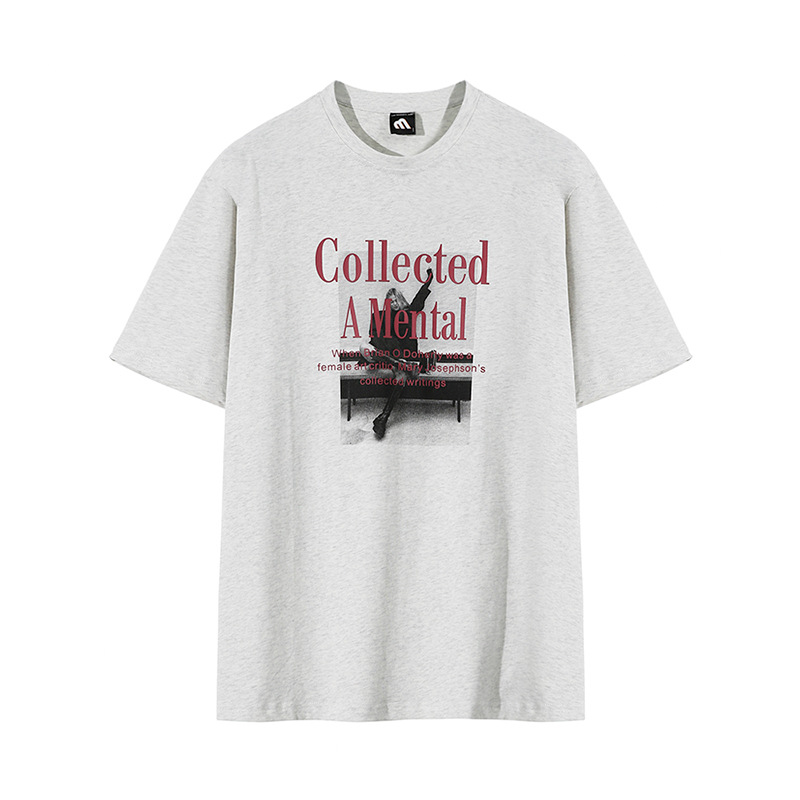 MYQ American retro high street short-sleeved T-shirt for men's summer loose fashion brand printed pure cotton half-sleeved base layer Item Picture