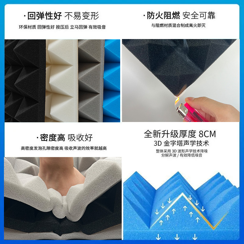 Soundproof cotton, sound-absorbing cotton, wall, interior self-adhesive drum room, bedroom, recording studio, pyramid anchor, sound-absorbing sponge material Specification image