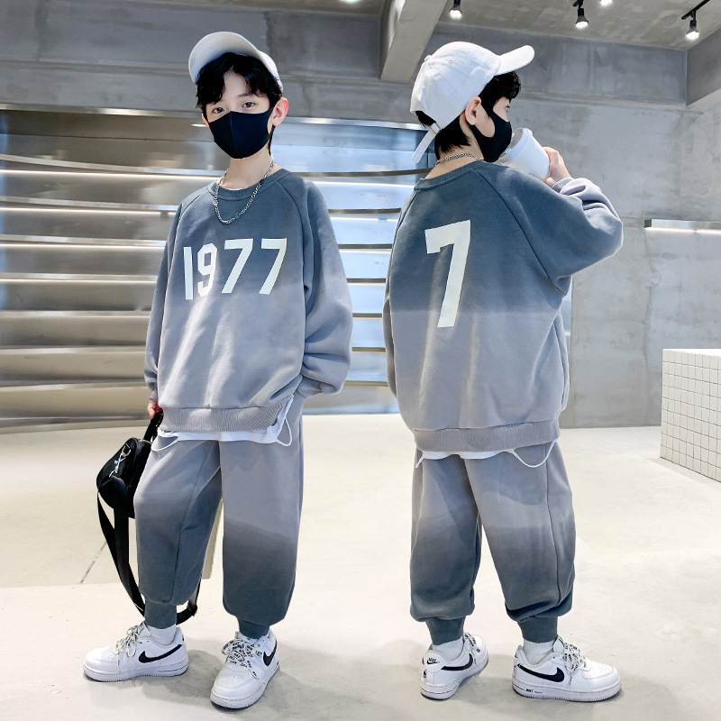 Children's and boys' autumn sweatshirt set 2023 New Spring and Autumn long-sleeved two-piece set for children's sports, cross-border trend details Picture