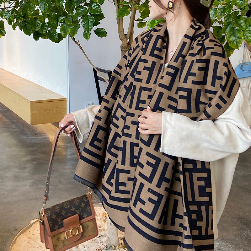 Autumn And Winter F Letter Thick Imitation Cashmere Scarf Female Korean Version Of Dongdaemun All-In-One Long Women's Shawl Collar Specification drawing