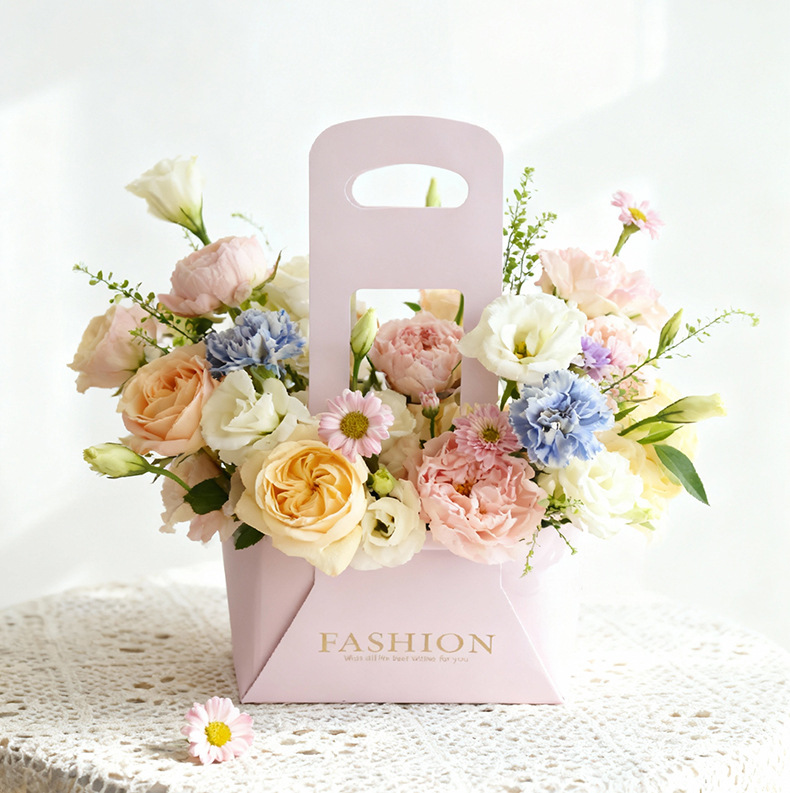 折叠手提盒花束插花盒鲜花礼盒有钱花手提袋花艺花店