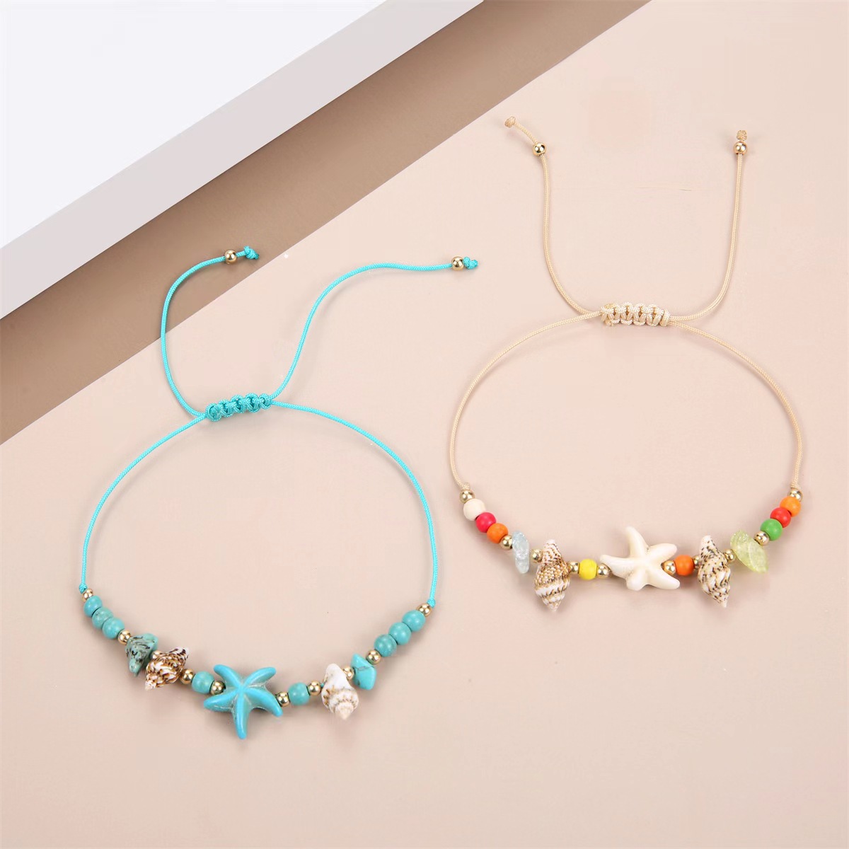 Amazon's best-selling irregular crushed stone starfish and conch woven bracelet, summer beach and ocean style adjustable bracelet Application Scenario