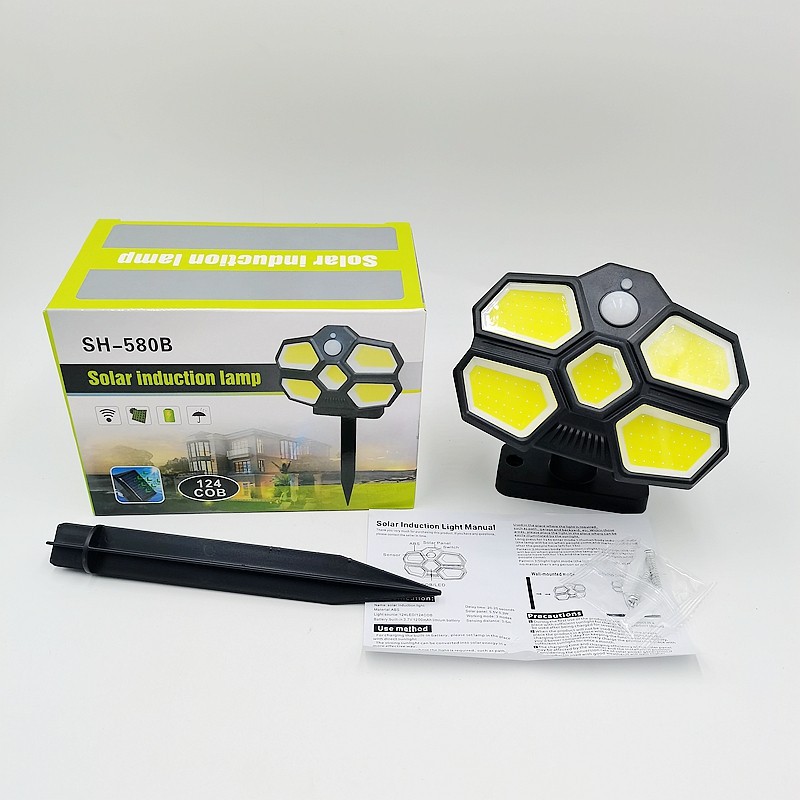 Cross-border new solar lamp, sensor wall lamp, outdoor ground insertion garden lamp, 124LED outdoor fence landscape lamp details Picture