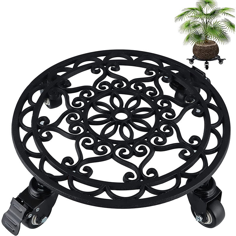 跨境直销 铸铁万向轮花盆架 客厅阳台落地式可移动花盆托铁艺花架