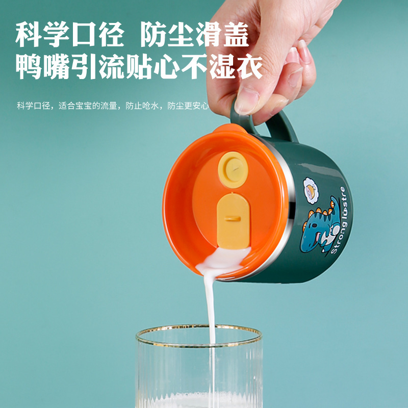 New 304 stainless steel children's water cup with lid and handle Children's milk cup with graduated drinking cup 9325 details Picture