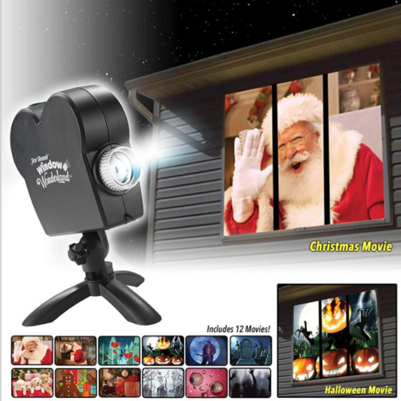 New window projector 12 film Window Projector Holiday projection light Christmas Halloween TV details Picture