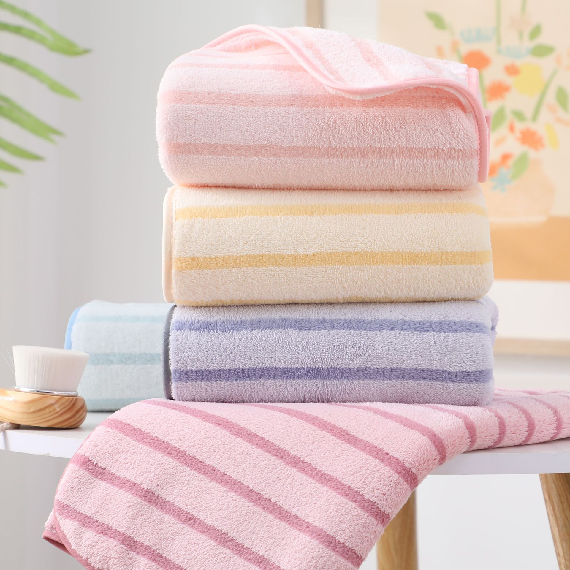 Coral Velvet Color Strip Towel Bath Towel Household Soft Absorbent Face Towel Men's And Women's Bath Quick Dry Towel Set