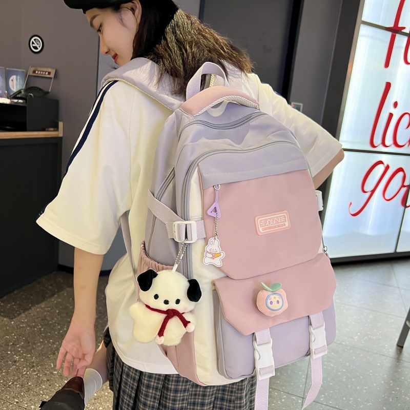 Schoolbag for girls, campus style, Japanese-style girls, high school and junior high school students, large-capacity backpack, Korean-style college students, color-blocking backpack details Picture