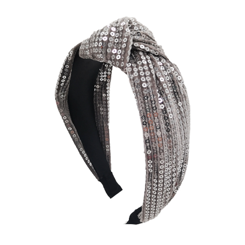 Exclusive Qiwei Accessories Exclusive Qiwei Accessories Exclusive Qiwei Accessories Exclusive European and American cross-border new wide-edge fabric knotted sequined hand-woven headband hair accessory for elegant women Specification image