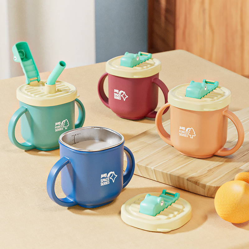 Jiayi Babe 316 stainless steel milk cup sippy cup learning drinking cup graduated cup binaural cup baby water cup wholesale