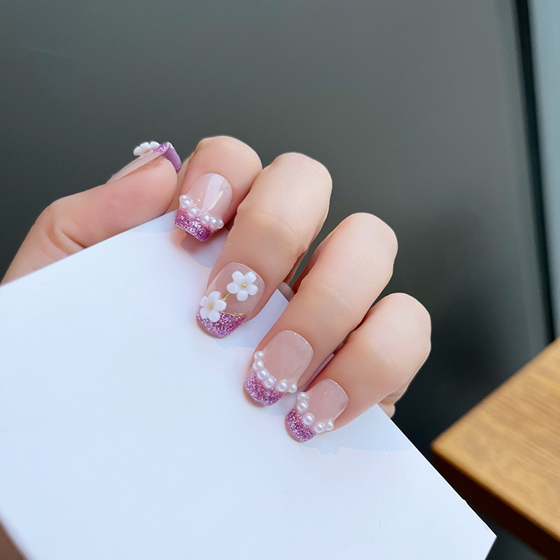 Pure Hand-Worn Nail Purple Cherry Blossom Nail Nail Patch Sweet Temperament Removable Nail Nail Nail Patch Finished details Picture