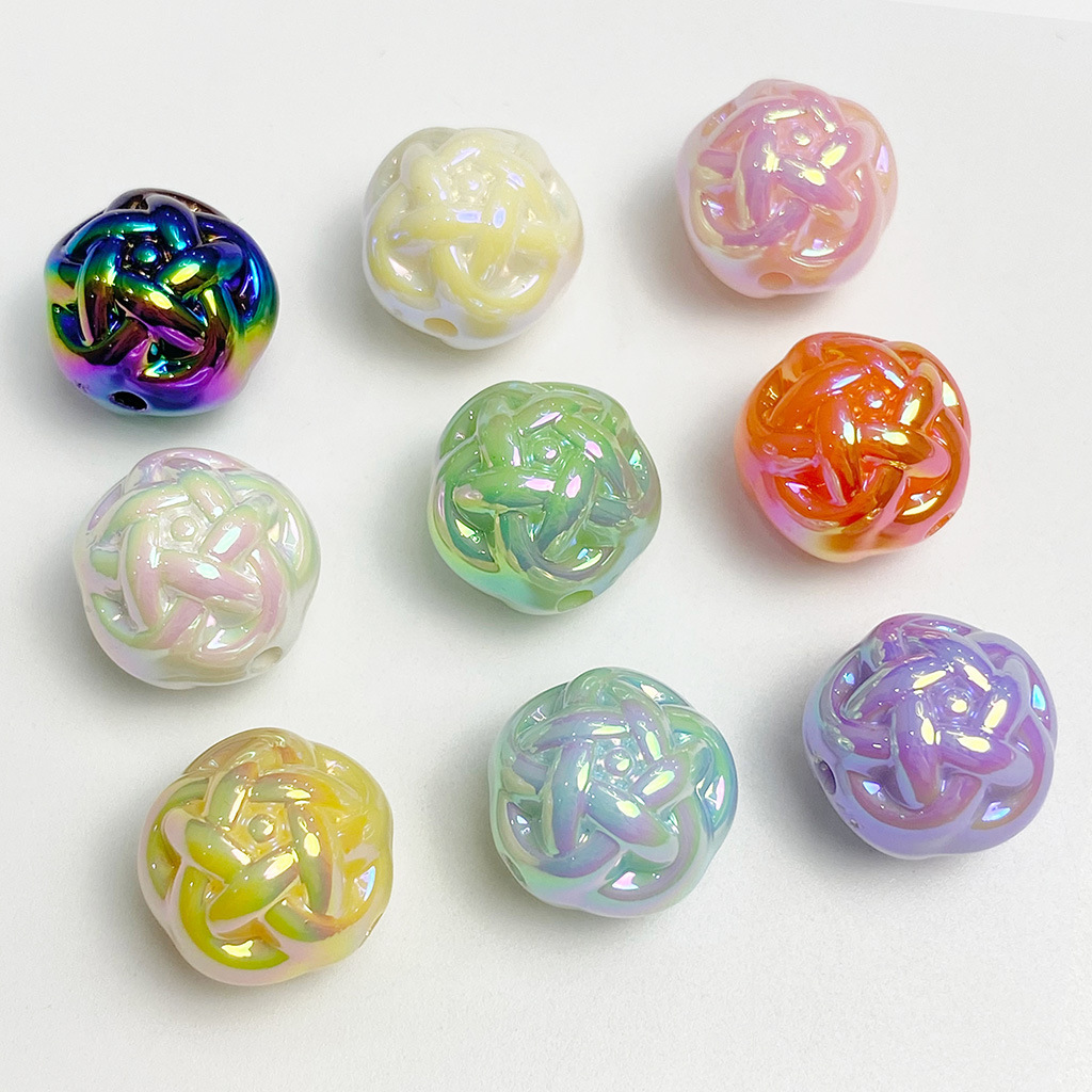 Card 12/16Mm Color Plated Uv Solid Color Wool Flower Ball Diy Bracelet Beading Material Straight Hole Bead Jewelry Accessories Item Picture