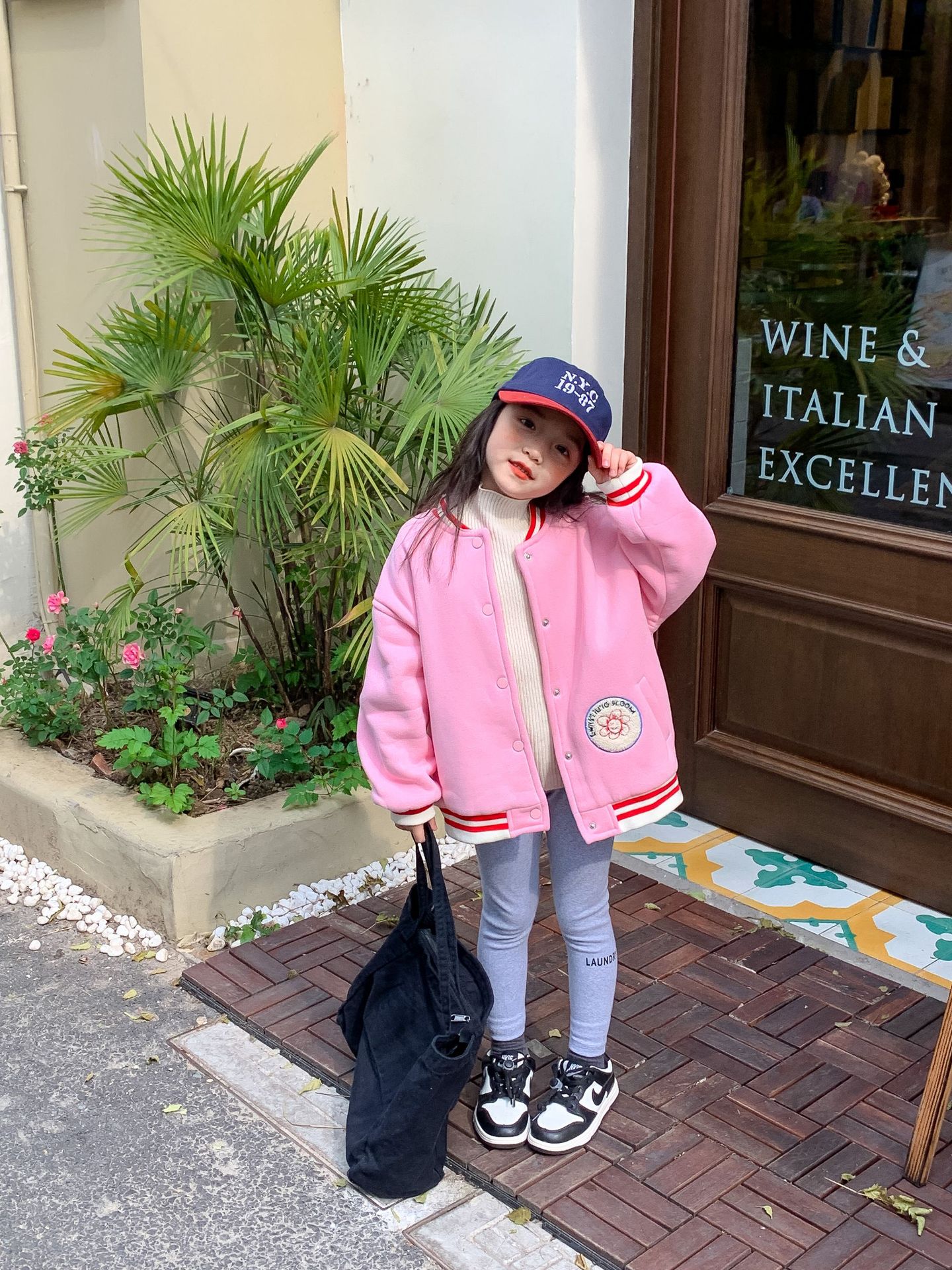 TCkids2022AW Autumn/Winter Edition fleece thickened embroidered label pink baseball jacket details Picture