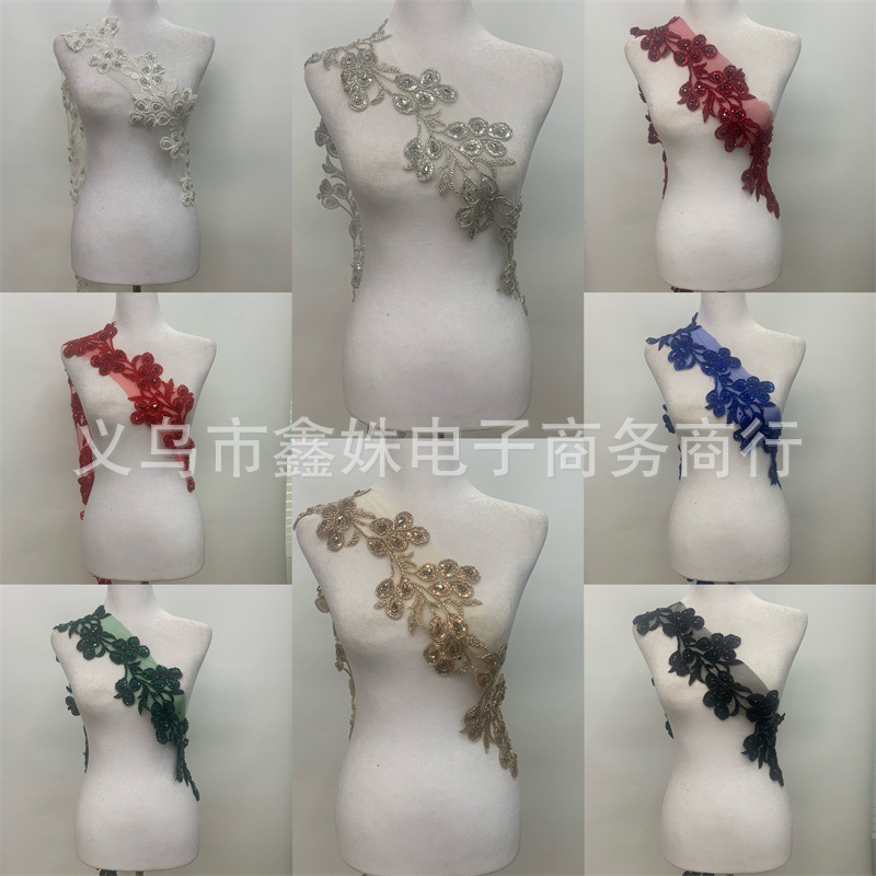 High-quality three-dimensional flower rhinestone imitation pearl embroidery DIY lace mesh lace collar decoration clothing accessories Item Picture