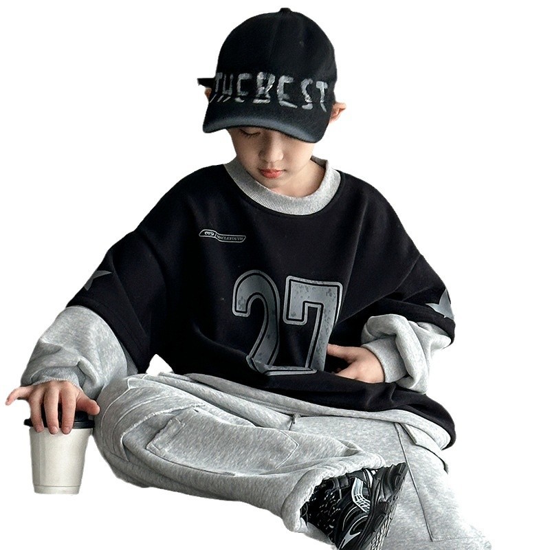 Niño más terciopelo sudadera otoño-invierno 2025 nuevo niño invierno una sola pieza de terciopelo engrosado invierno legging cuello redondo Item Picture