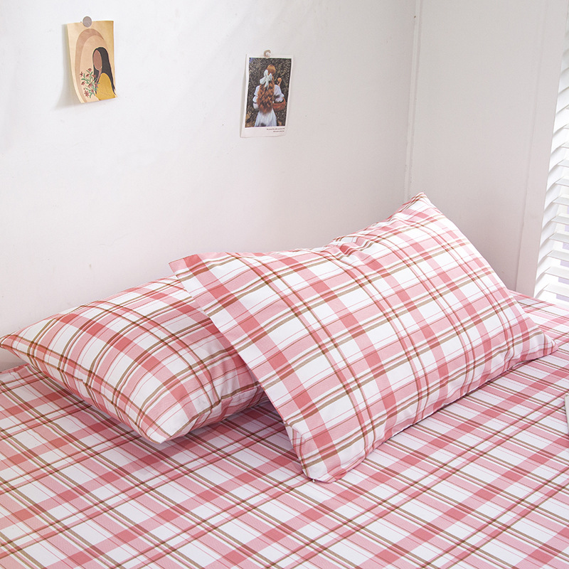 日式无印风格子条纹水洗磨毛枕套一对单人纯色化纤枕头枕芯套良品
