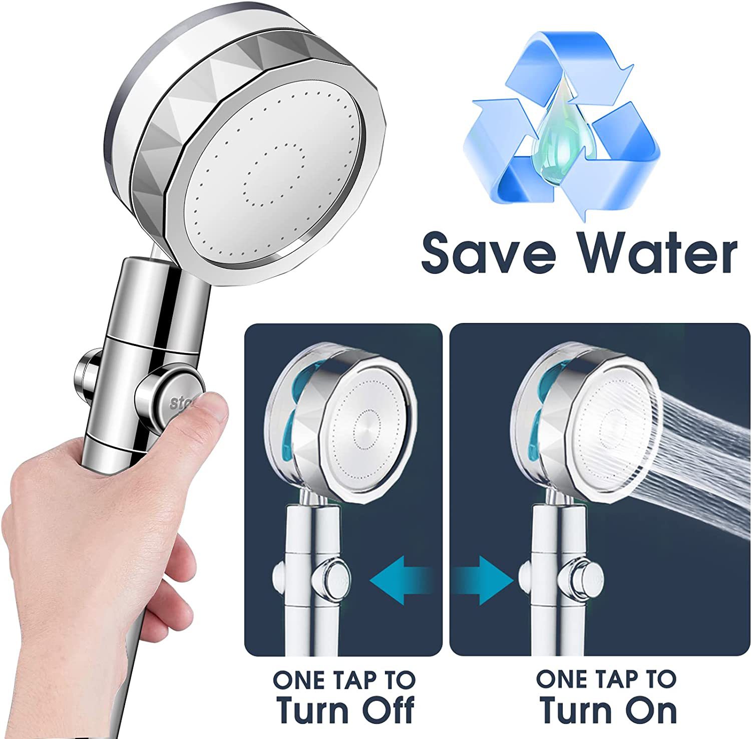 Cross Border Small Man Waist Sprinkler Head Guangzhou Tower Large Turbocharged Pressurized Propeller Fan Shower Head Bath Specification drawing