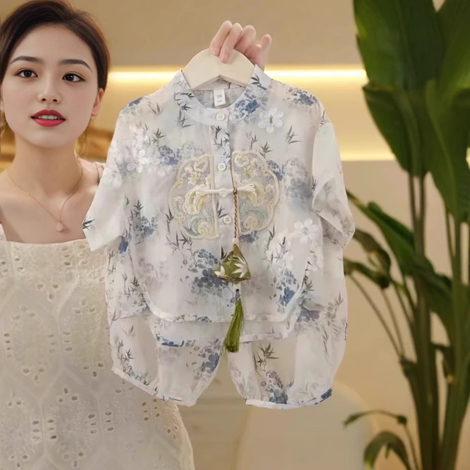 Estado chao - niños verano niños China traje de estilo nacional traje de verano manga corta nuevo bebé tang traje de cinco piezas