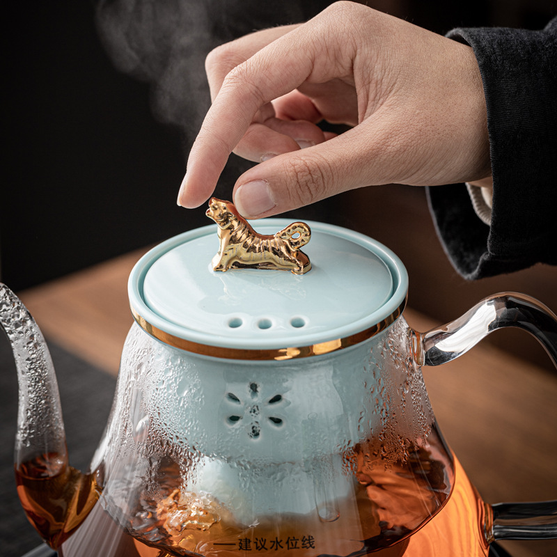 德鸿窑 耐热玻璃蒸茶壶单壶普洱茶壶冲茶器泡茶壶花茶养生煮茶壶