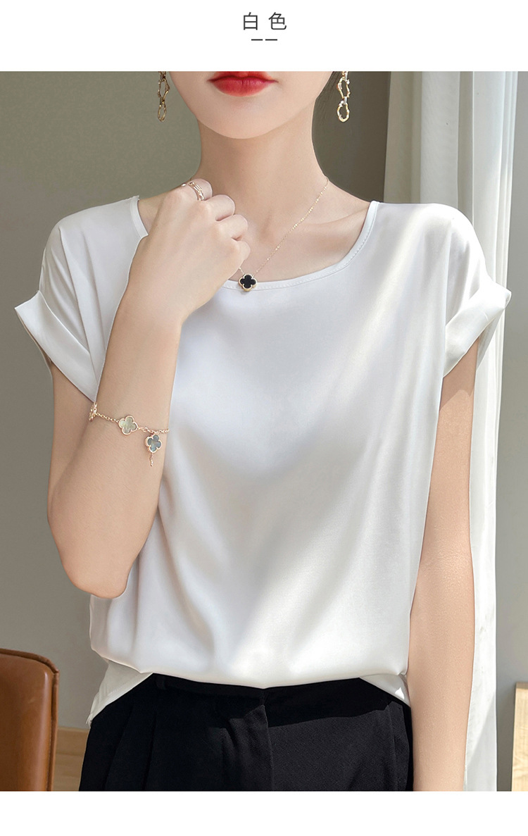 A new summer collection of silk top, short-sleeved T-shirt, simple and loose, round-neck mulberry silk tank top with acetate satin pic 19