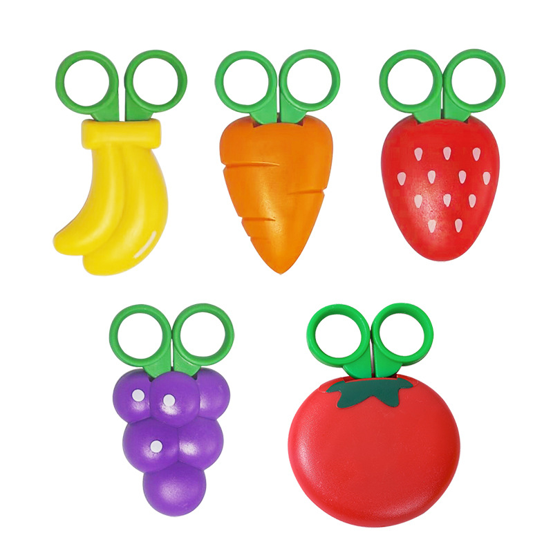 Fruit children's scissors with magnetic suction student stationery plastic scissors wholesale kindergarten handmade cute round head scissors Item Picture