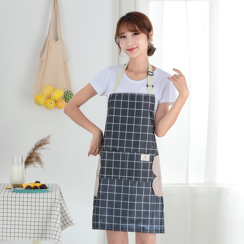 【 Chi Jia 】 Fashionable and creative home hand-drying checkered waterproof and oil-resistant apron, thin striped kitchen cleaning style Specification image