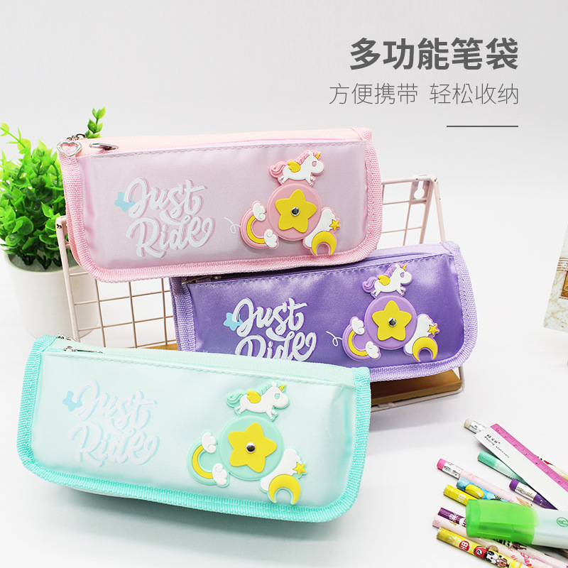 Pen Bag Female Double-Layer Large Capacity Ins Pencil Case South Korea Cute Girl Heart Revolving Pencil Case Elementary School Pencil Case