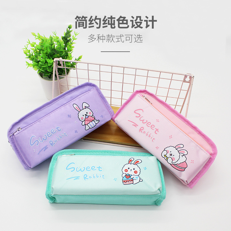 2023 Rabbit New Student Pen Bag Double Lattice Male And Female Students Stationery Bag Double Zipper Double Large Capacity Pencil Bag details Picture